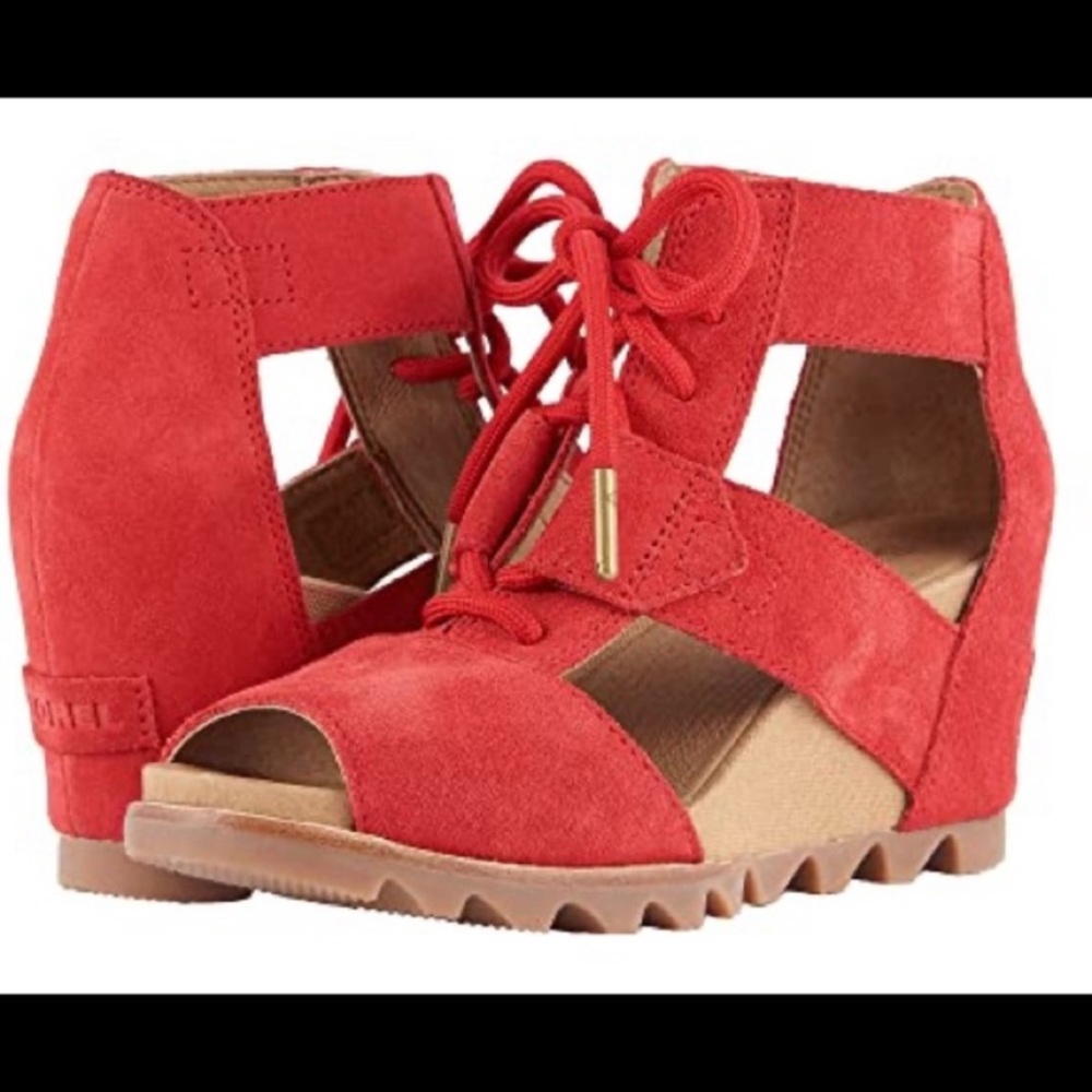 SOREL | Joanie Lace Bright Red Wedge Open Toe